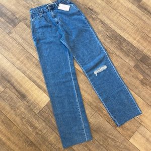 Missguided high waisted ripped straight leg jean